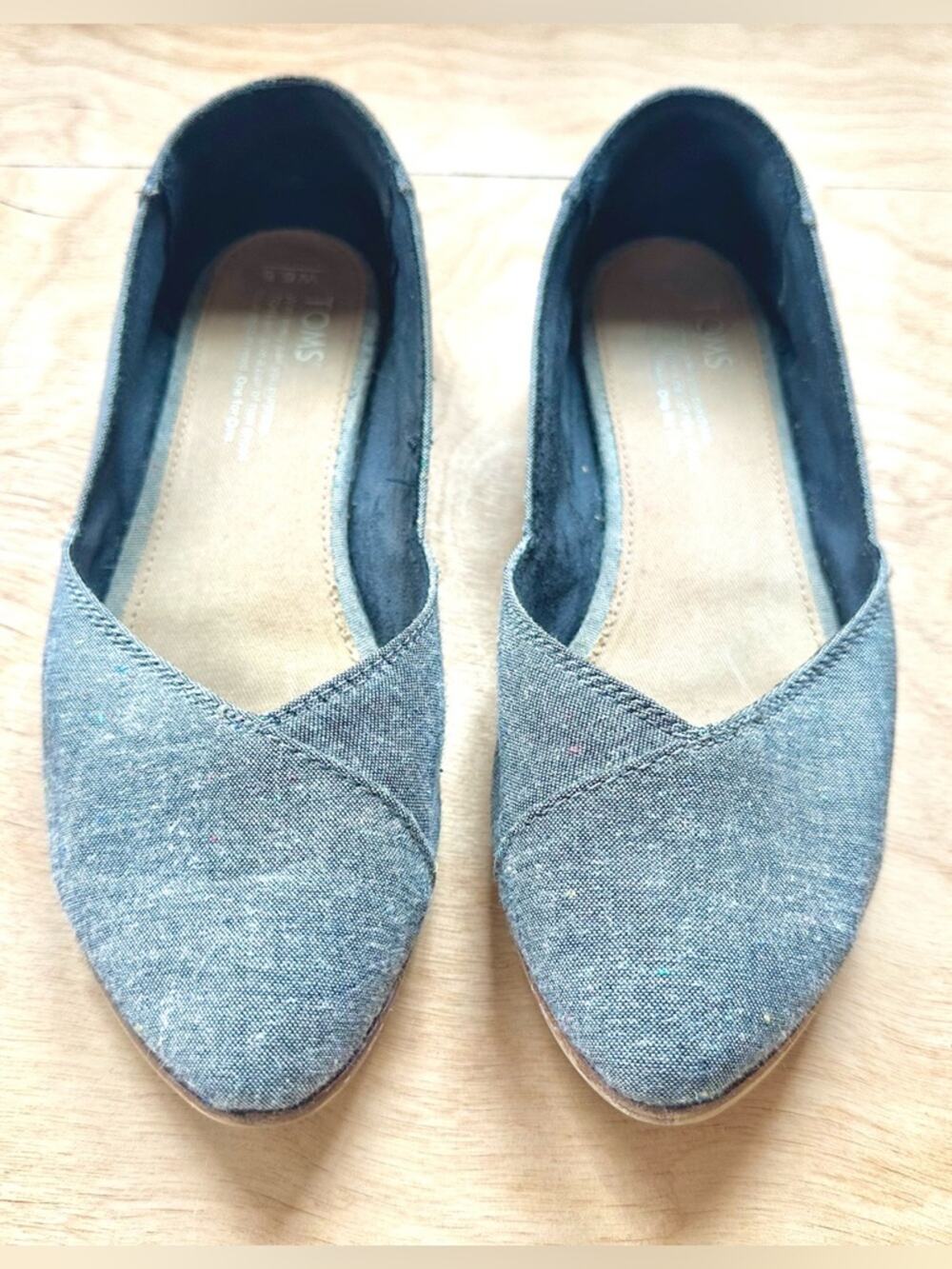 TOMS Jutti Flats Womens 6.5 Gray Speckled Canvas Pointed Toe Slip On Shoes